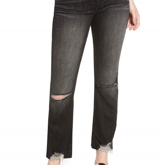 BLANK NYC The Varick Black Distressed Crop Flare Raw Hem Denim Jeans Women’s 31 - Picture 12 of 15